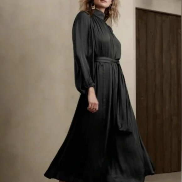 NWT Banana Republic Purple Dress Sz Small Maxi Tea Length Slit Back Long Sleeve - Picture 9 of 9